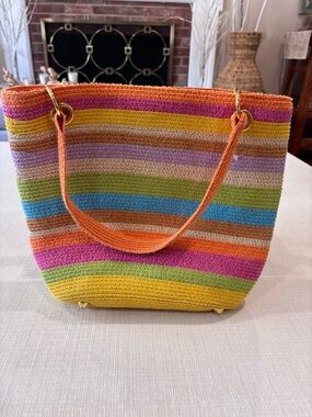 MAGID Multicolor Paper straw bag with Gold Hardware/Feet